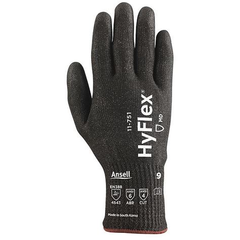 Ansell Cut Resistant Coated Gloves, A4 Cut Level, 10 ga, Black, M 11 ...