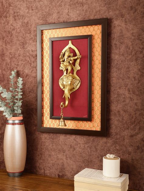 Buy Brass Dancing Ganesha Wall Hanging on Wooden Frame with Premium ...
