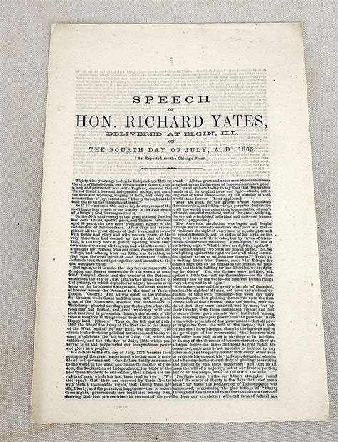 Speech of Hon. Richard Yates, delivered at Elgin, Ill., on the fourth ...