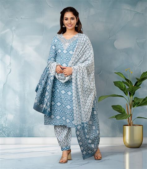 Sky Blue Ikat Print Kurta Set – Devnaari