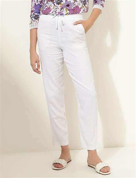 Buy Linen Rich Straight Leg Trousers at Marks & Spencer