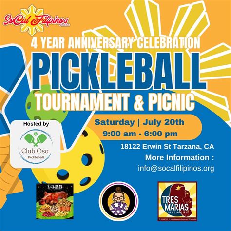 SoCal Filipinos Anniversary Celebration - Pickleball Picnic, Club Osa ...