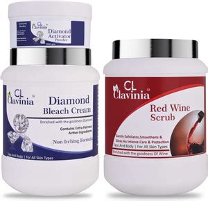 CLAVINIA Diamond Bleach Cream 1 Kg + Red Wine Scrub 1000 ml ( Pack Of 3 ...