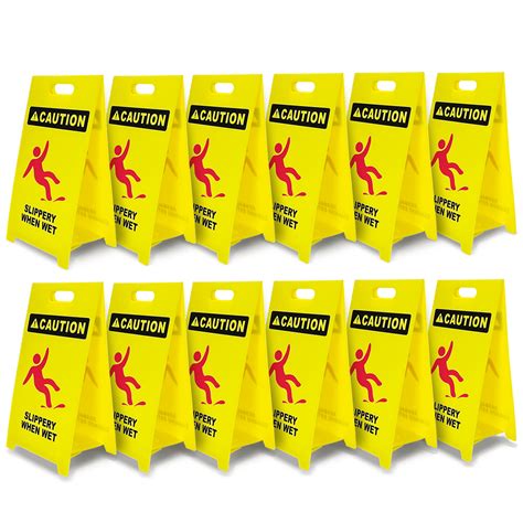 8 NET 12-Pack Caution Wet Floor Sign with Graphic, 25’’ Height, Durable ...
