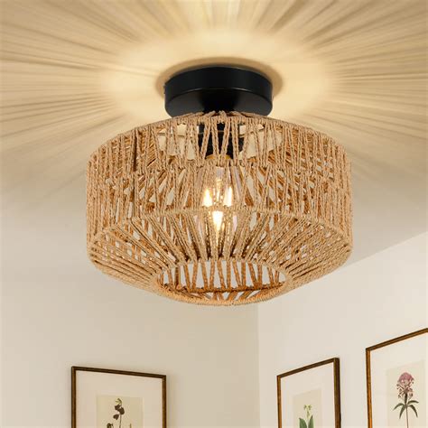 Jobtical Boho Light Fixtures Ceiling Mount,Mini Rattan Chandelier Light ...