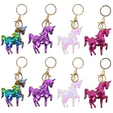 8 Pack Unicorn Party Favors Flip Sequin Glitter Mermaid Tail Keychains ...