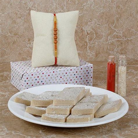 Beaded Rakhi With Kaju Katli | CakeGift.in
