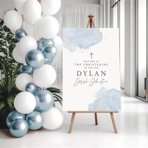 Blue and Gold Christening Welcome Sign - Printed Poster - Etsy UK