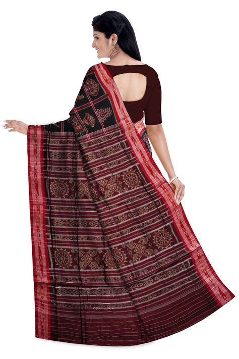 Black and Red color Nabakothi design pure cotton saree.