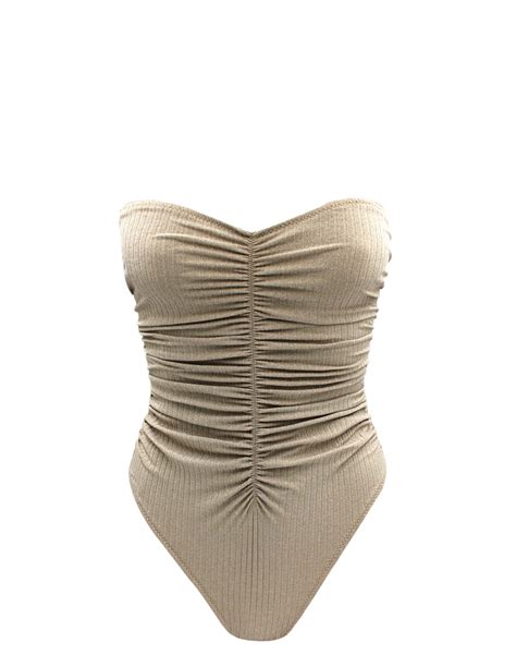 GOLDEN RUCHED STRAPLESS ONE PIECE | Emma Swimwear