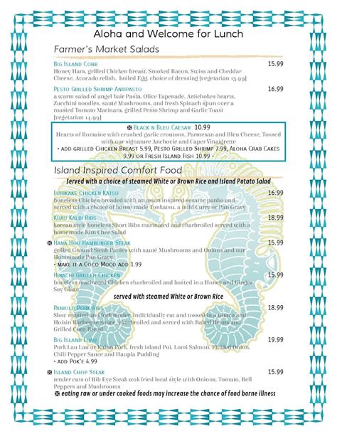 Menu at Coconut Grill restaurant, Hilo