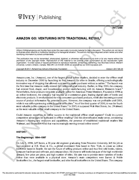 1 Amazon Go case study - W AMAZON GO: VENTURING INTO TRADITIONAL RETAIL ...