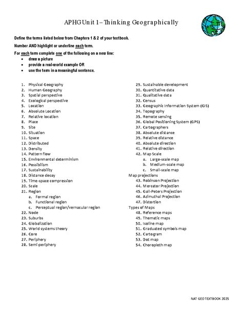 APHG Unit 1: Thinking Geographically - Key Terms & Definitions - Studocu