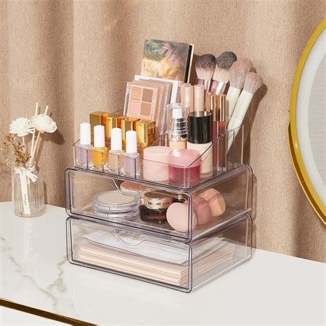 Amazon.com: Geora 3 Tier Clear Makeup Organizer with Drawer for Vanity ...
