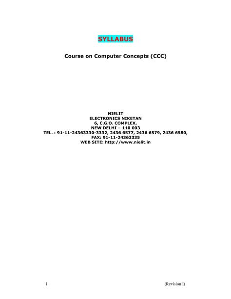 Ccc syllabus 0 - i (Revision I) SYLLABUS Course on Computer Concepts ...