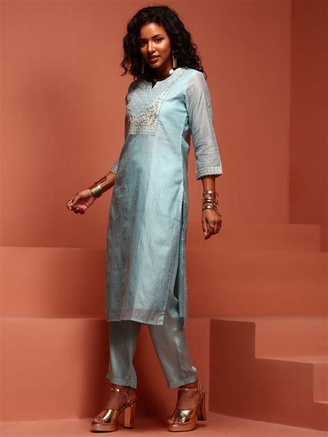 Sage Green Chanderi Kurta Set – Imara