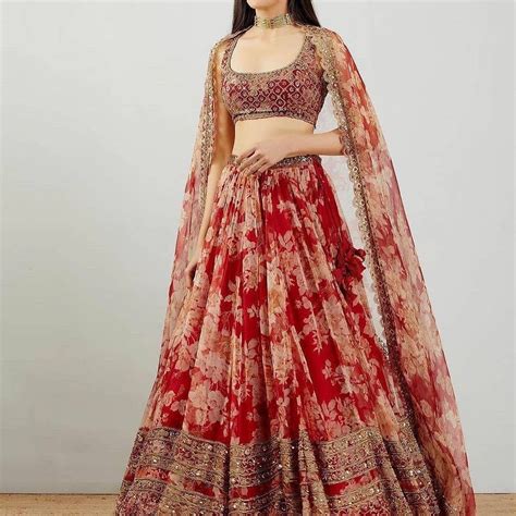 RED GEORGETTE PRINTED HEAVY SEQUENCE WORK – ASHBHAV