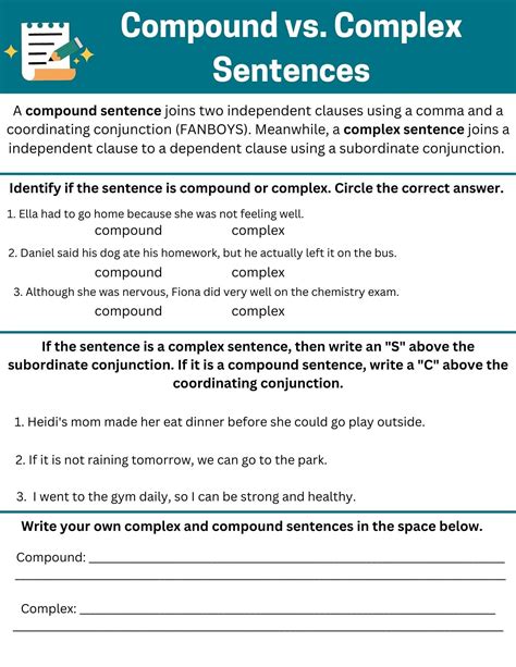Compound Vs Complex Sentences Worksheet - Etsy