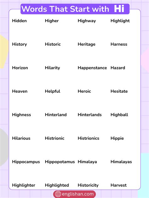 Words That Start with Hi - List of 500+ Hi words in English