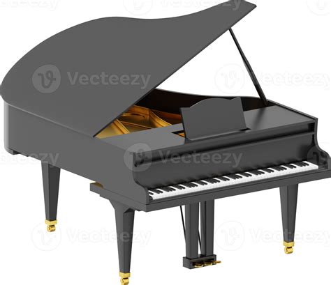 Realistic black grand piano, musical instrument. 3d rendering. PNG icon ...