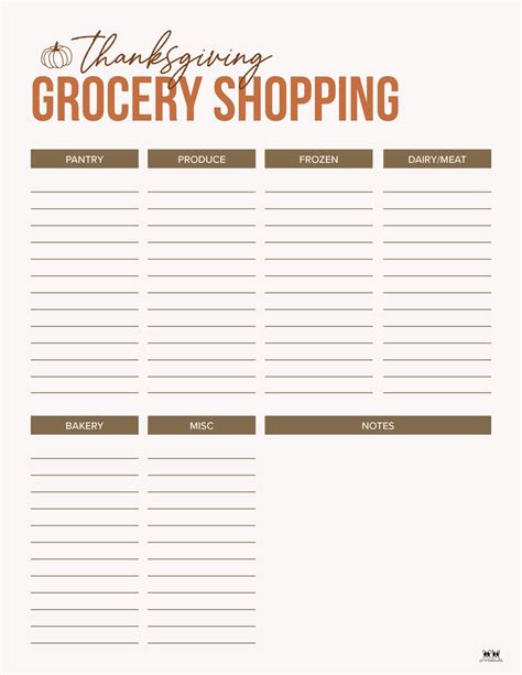 Thanksgiving Shopping Lists & Checklists - 30 FREE Printables | Printabulls