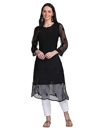 ACS CHIKANKARI Women's Chiffon Straight Kurti with Matching Inner (XX ...