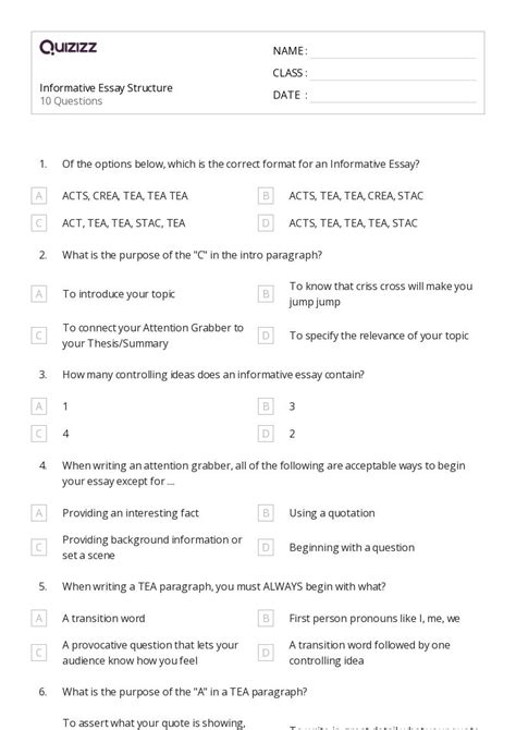 50+ Informative Essay Structure worksheets for 6th Class on Quizizz ...