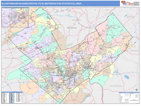 Allentown-Bethlehem-Easton, PA Metro Area Wall Map Color Cast Style by ...