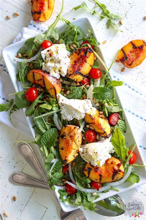 Fresh Grilled Peach Salad with Burrata (the Best!) • Seeking Good Eats