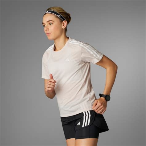 adidas Own the Run 3-Stripes Tee - Pink | Free Shipping with adiClub