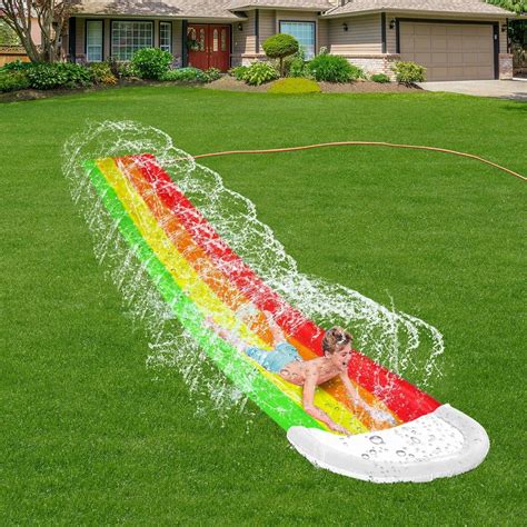480*76CM Lawn Water Slides Rainbow Silp Slide with Spraying and ...