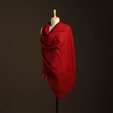 Red Kumaun Handwoven Merino Wool Shawl for Women