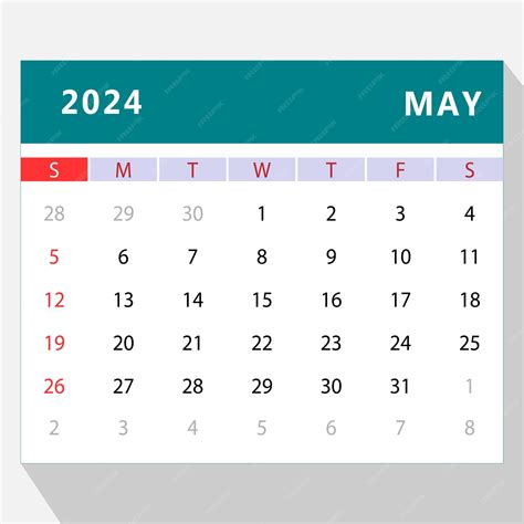 Premium Vector | May 2024 calendar template vector design