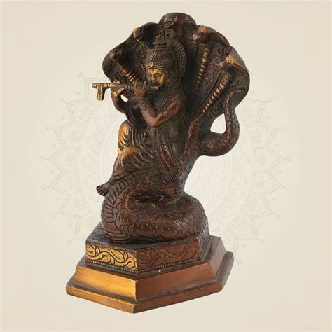 Brass Krishna Idol on Kaliya Serpent Base— Divine Home Décor