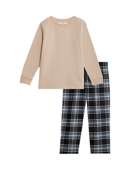 Buy Cosy Waffle Checked Pyjamas (1-16 Yrs) at Marks & Spencer