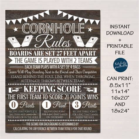 Cornhole Rules Sign, Family Outdoor Games, Bag Toss Tournament Yard ...