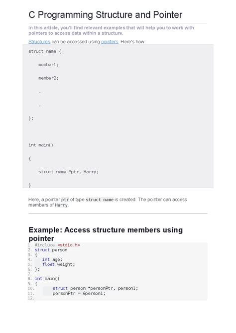 Structure tutorial - ... - C Programming Structure and Pointer In this ...