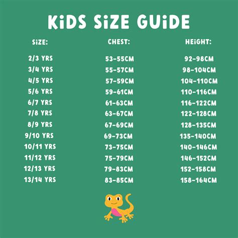 Youth Medium Size Chart