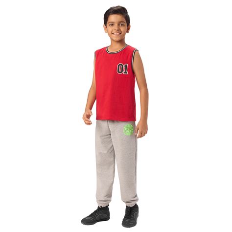 Red Varsity Vest & Grey Jogger Set