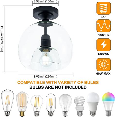 Buy Flush Mount Ceiling Light, Industrial Ceiling Light Clear Glass ...