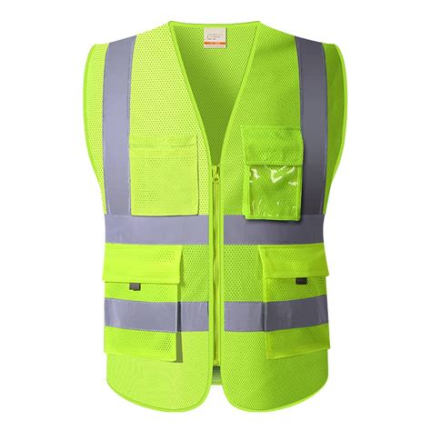 Buy High visibility mesh reflective safety vest with zipper and pockets ...