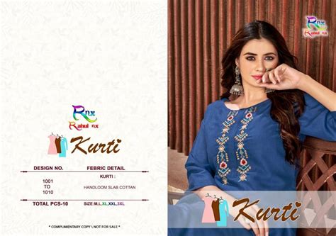 Rnx Kurti Designer Wear Cotton Handloom Kurti Collection