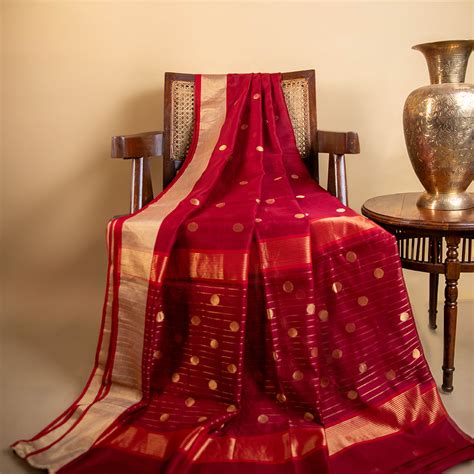 Maroon Cotton Chanderi Saree (MANGALYA ) - Anilaa Sarees