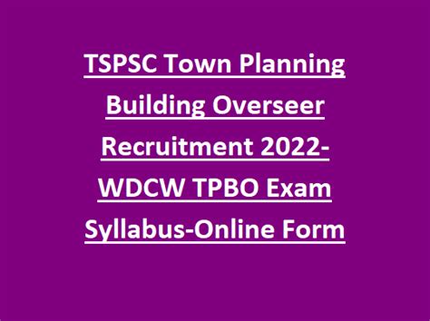 TSPSC Town Planning Building Overseer Recruitment 2024-Telangana WDCW ...