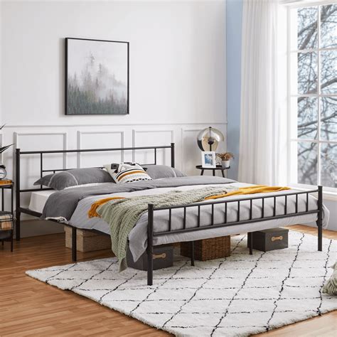 Buy SmileMart King Size Metal Slatted Bed Frame with Headboard and ...