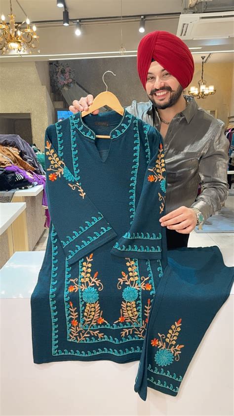 Teel Premium Strechable Woolen Long Length Kashmiri Embroidered Coord