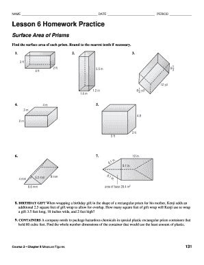 Homework Practice Surface Area Of Prisms - Fill and Sign Printable ...