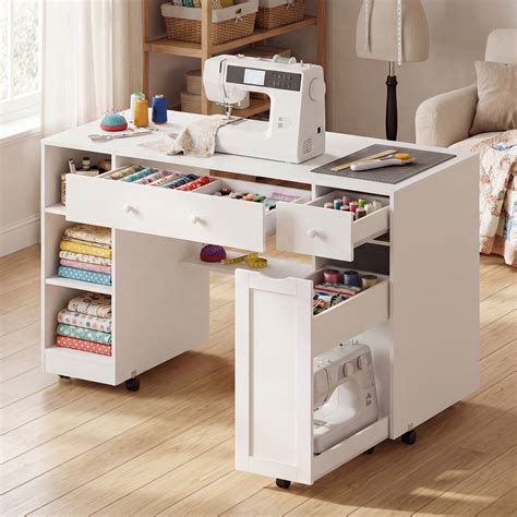 advwin, Rolling Sewing Craft Table with Storage, Locking Wheels ...