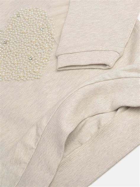 Ecru Melange Cotton Elastane Sweatshirt for Girls | Soft & Cozy ...