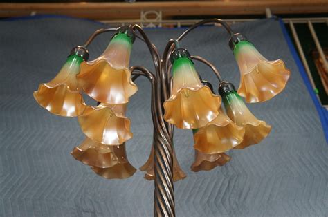 Tiffany Style Bronze Art Nouveau 12 Arm Lily Pad Tulip Floor lamp 54 ...